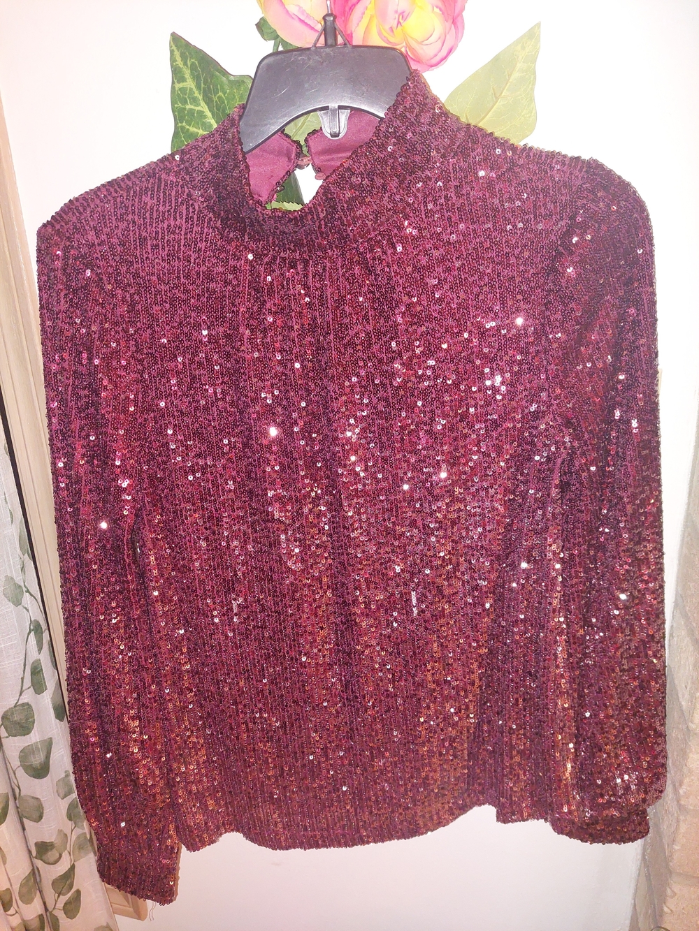 Cable & Gauge Burgundy Sequin Mock Neck Sweater
